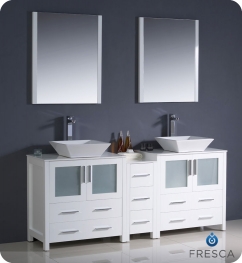  Bathroom Vanity on 72 Inch Double Vessel Sink Bathroom Vanity In White
