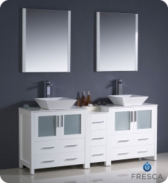 Bathroom Vanity on 72 Inch Double Vessel Sink Bathroom Vanity In White