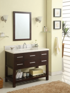 Bathroom Vanity on 42 Inch Single Sink Modern Cherry Bathroom Vanity With Open Shelf And