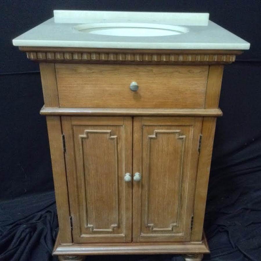 26 Inch Single Sink Bathroom Vanity with White Marble