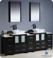 Bathroom Vanity on 84 Inch Double Vessel Sink Bathroom Vanity In White With Side Cabients