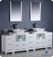  Bathroom Vanity on 84 Inch Double Vessel Sink Bathroom Vanity In White With Side Cabients