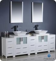 Bathroom Vanity on 84 Inch Double Vessel Sink Bathroom Vanity In White With Side Cabients