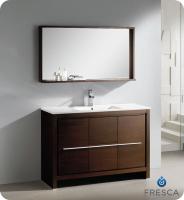 Narrow Depth Bathroom Vanity on 47 5 Inch Single Sink Bathroom Vanity In Gray Oak With Matching Mirror