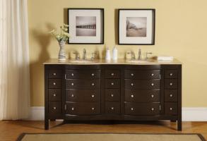 Unique Bathroom Vanities on 72 Inch Dark Brown Double Sink Vanity With Travertine Counter Top