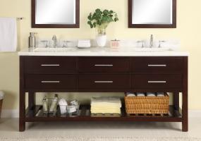 Narrow Depth Bathroom Vanity on 72 Inch Double Sink Modern Cherry Bathroom Vanity With Open Shelf And