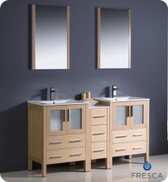 Unique Bathroom Lighting on 60 Inch Double Sink Bathroom Vanity In Light Oak With Ceramic Top