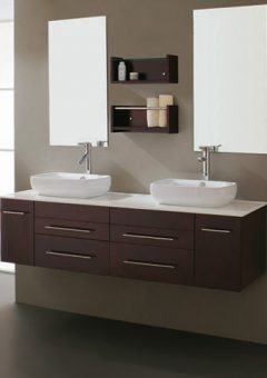 59 Inch Modern Double Sink Bathroom Vanity with Vessel Sinks in Espresso