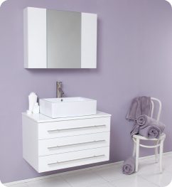 31.75 Inch White Modern Bathroom Vanity with Marble Countertop