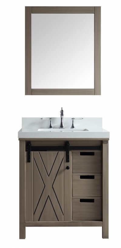 30 Inch Single Sink Bathroom Vanity in Ash Gray with a Barn Door Style Door