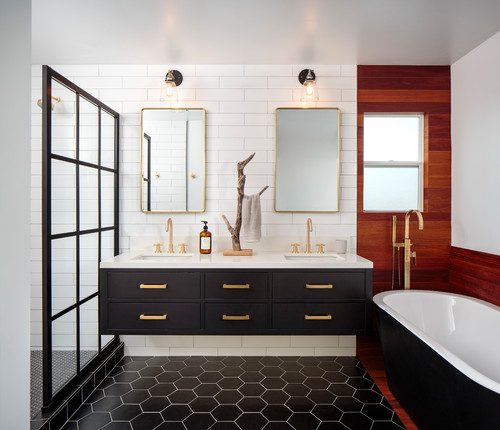 Floating black bathroom shop vanity