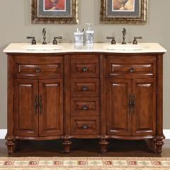 55 Inch Small Double Sink Bathroom Vanity with Marble